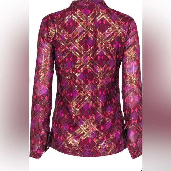 Tory Burch - Pink & Metallic Gold Print Silk long sleeve Blouse - Picture 4 of 8